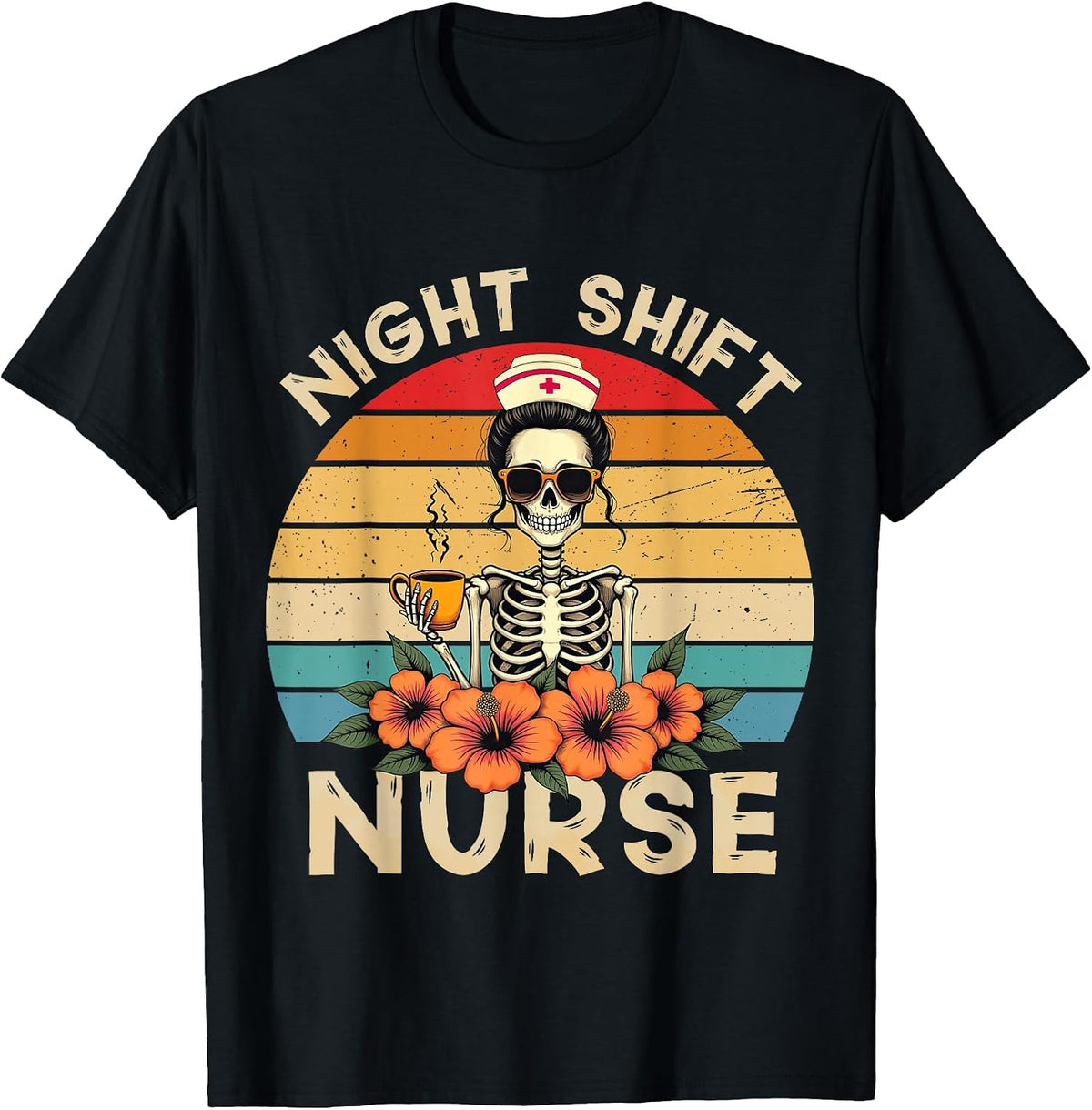 Night Shift Nurse Halloween Skeleton Registered Nursing Fall T-Shirt