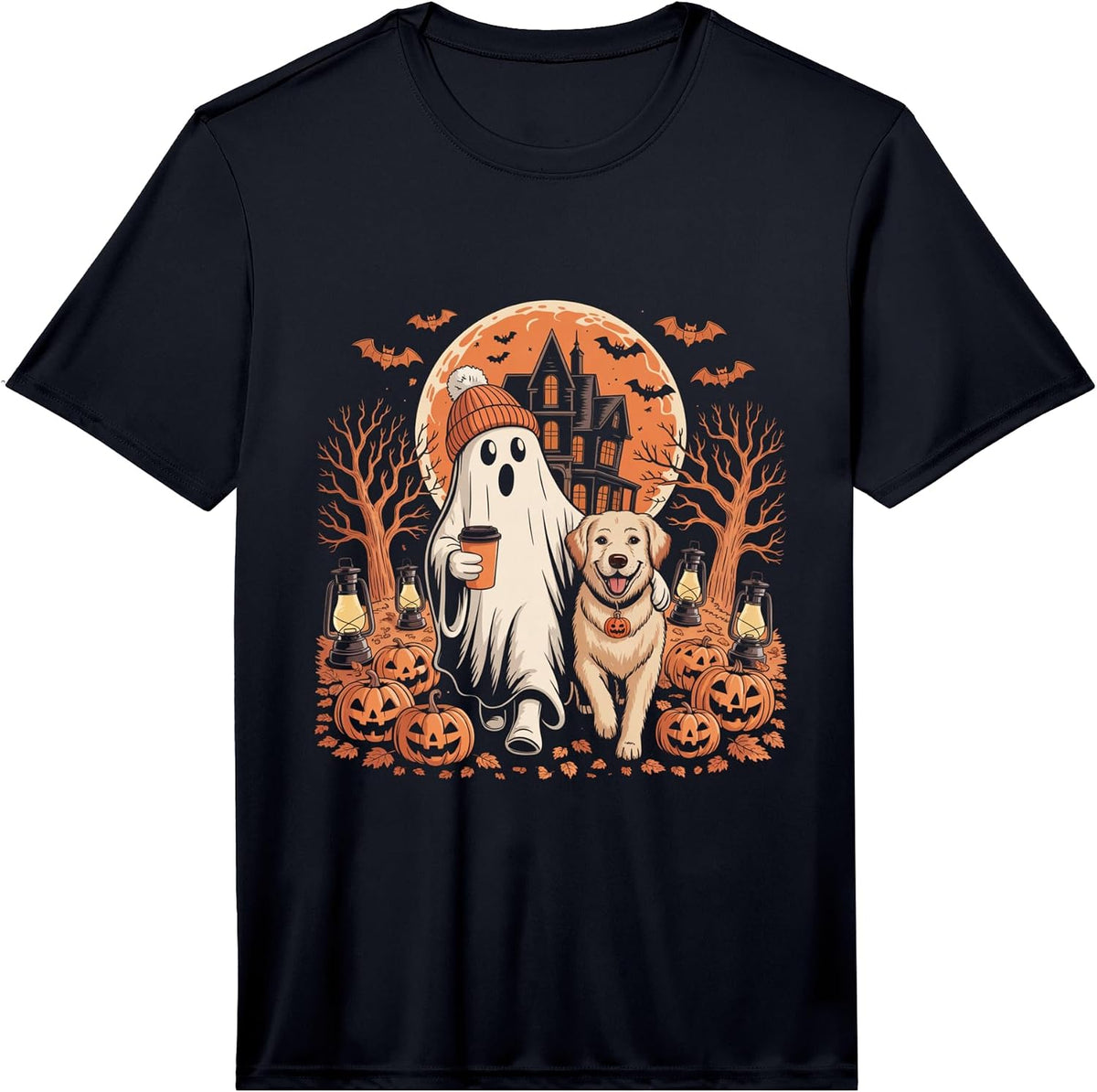 Men's Spooky Season Ghost Dog Pumpkin Halloween Performance T-Shirt