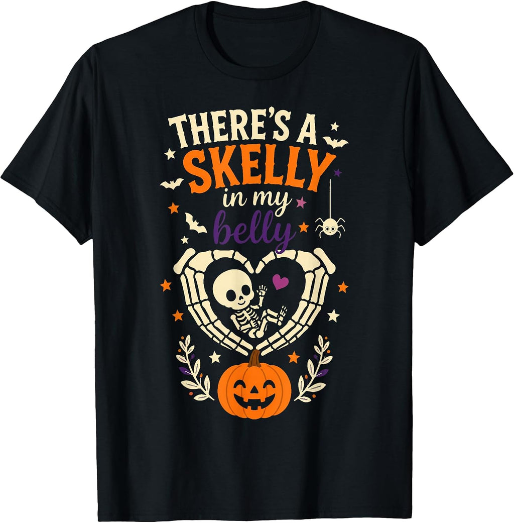 There's A Skelly in My Belly Pregnancy Halloween Skeleton T-Shirt