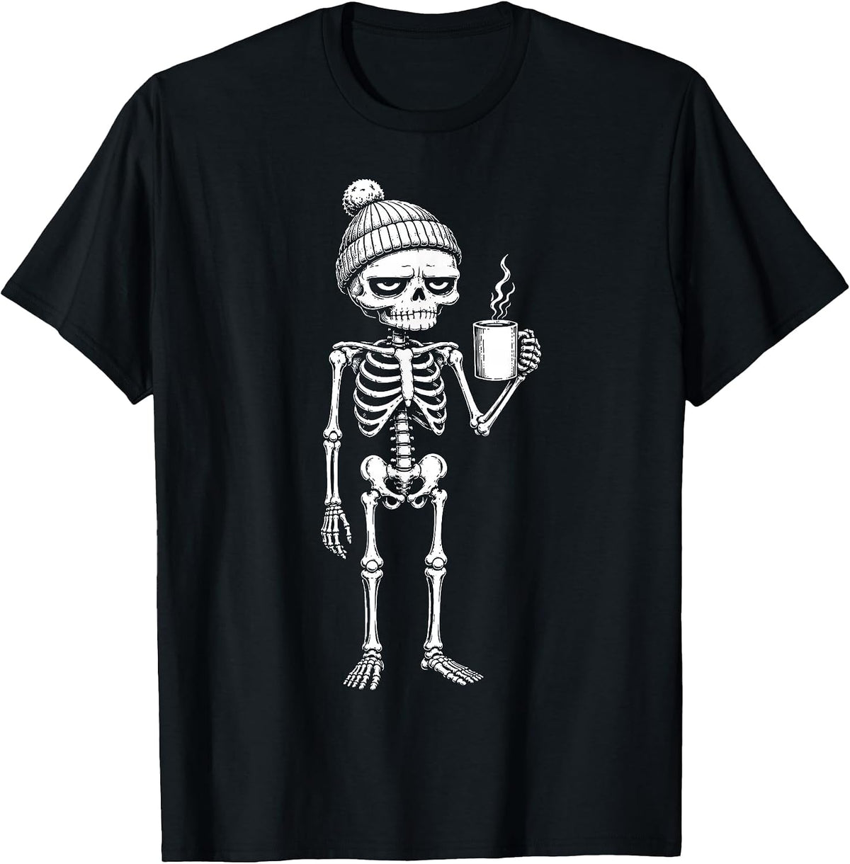 Grumpy Skeleton Drinking Coffee Lover Funny Skeleton T-Shirt