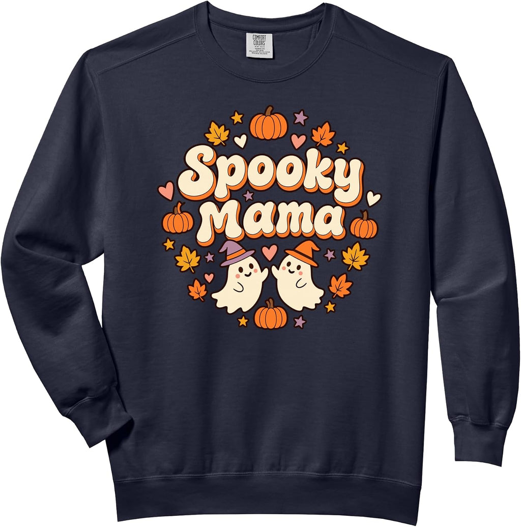 Spooky Mama Halloween Mom Retro Groovy Cute Ghost Fall Comfort Colors Adult Sweatshirt