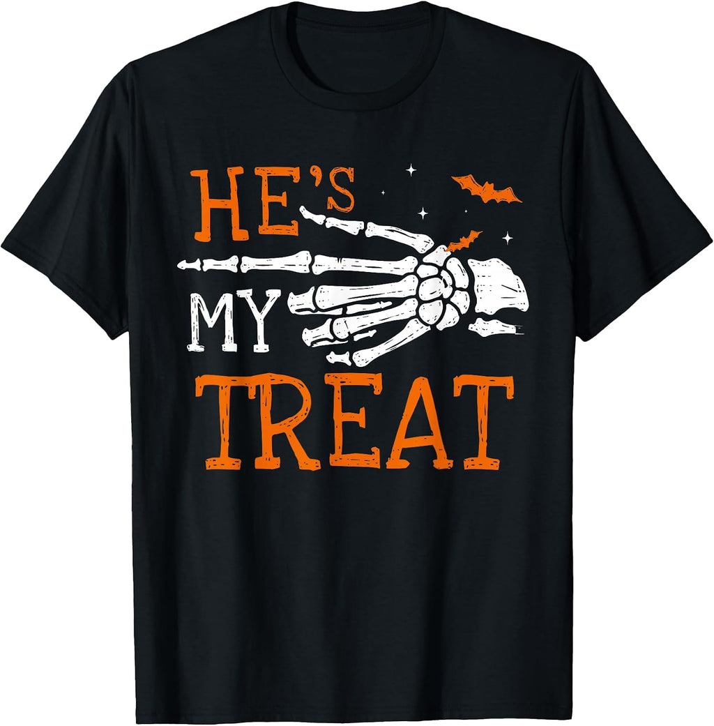 He's My Treat Skeleton Matching Couple Halloween Costume T-Shirt