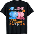 Halloween Pumpkin Gender Reveal He or She Mama to Be T-Shirt