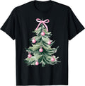 Pink Coquette Bow Christmas Holiday Xmas Tree Women Girls T-Shirt