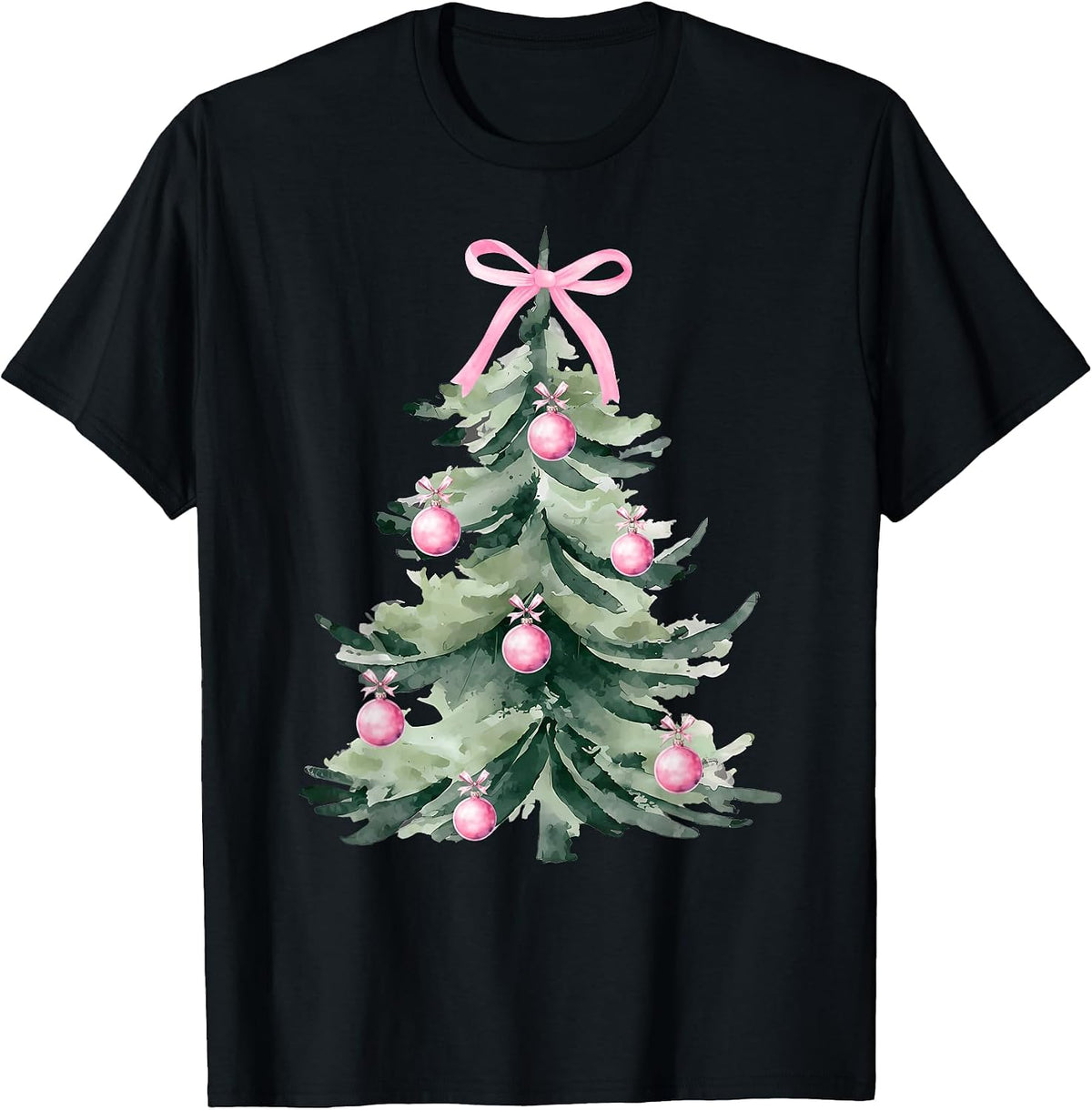 Pink Coquette Bow Christmas Holiday Xmas Tree Women Girls T-Shirt