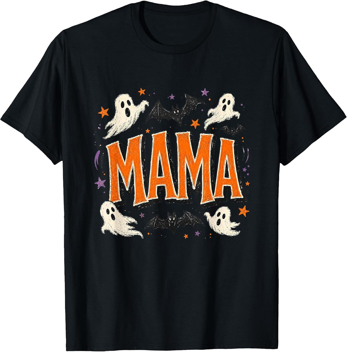 Halloween Mama Shirt Ghost Bat Star Retro Spooky Mom T-Shirt