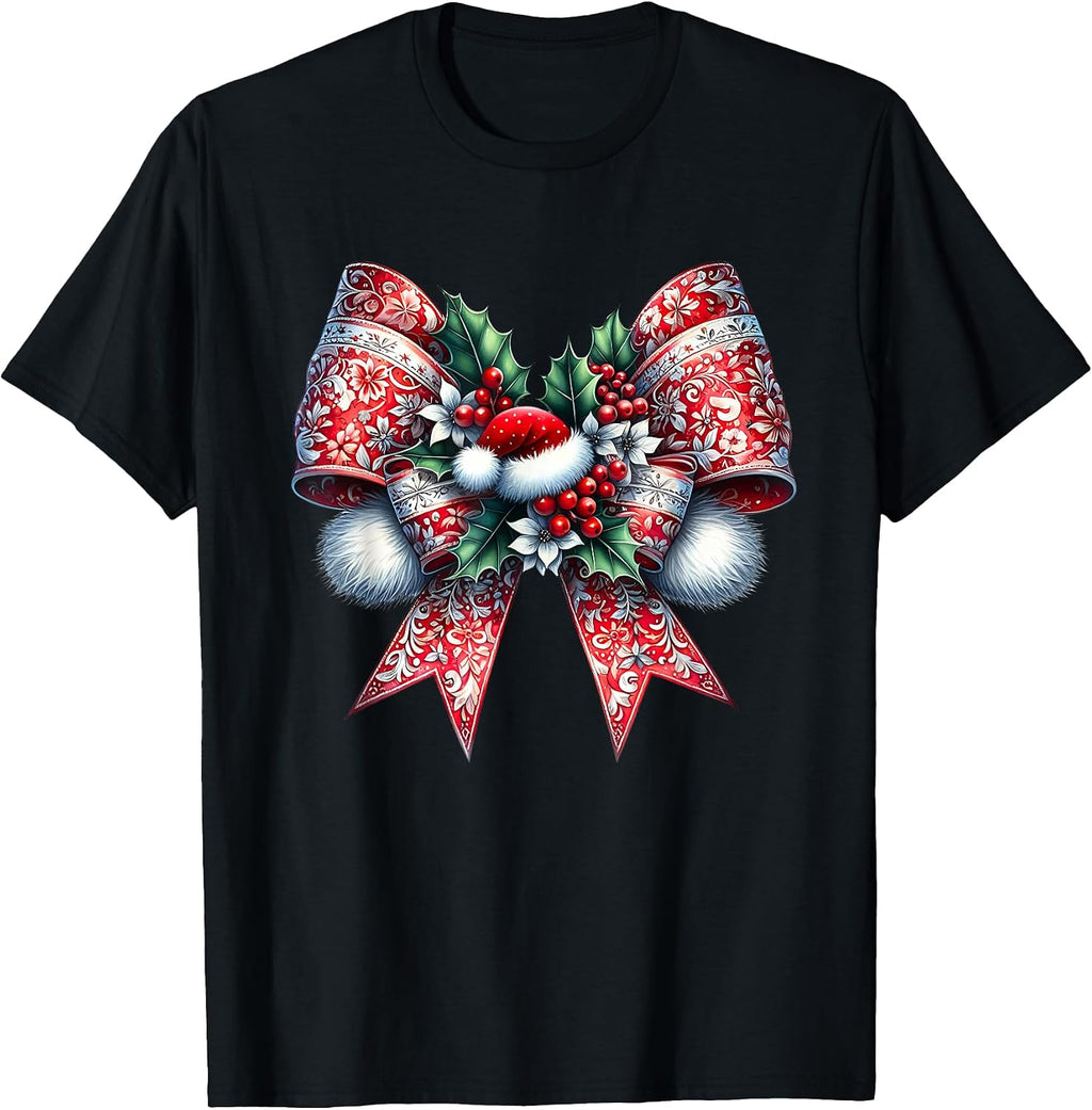 Coquette Christmas Bow Santa Claus Girls and Women T-Shirt