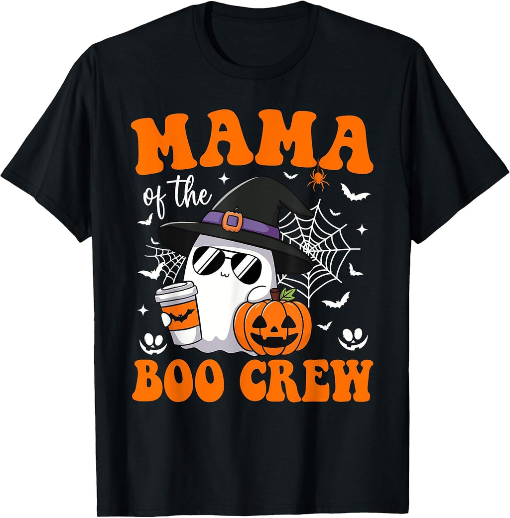 Mama of Boo Crew Groovy Ghost Matching Family Halloween T-Shirt