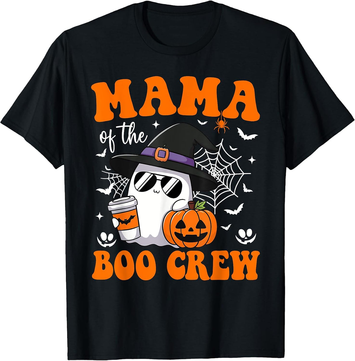 Mama of Boo Crew Groovy Ghost Matching Family Halloween T-Shirt