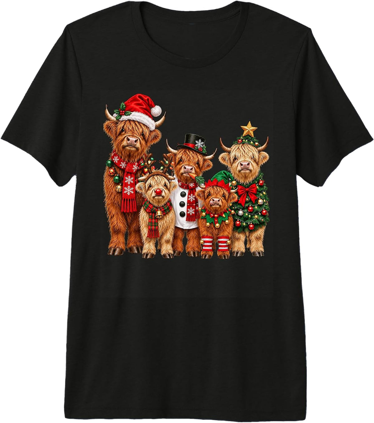 Matching Family Christmas Highland Cow Holiday Costume Premium Tri-Blend T-Shirt