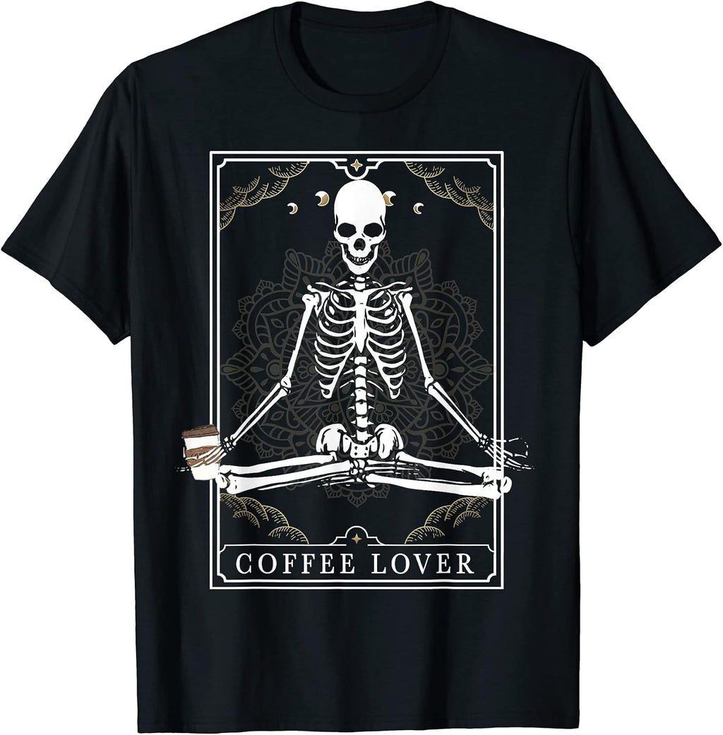 Skeleton Drinking Coffee Idea & Tarot Card Tees