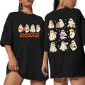 Halloween Shirts for Women Oversized Ghost Reading Books T-Shirt Cute Spooky Bookish Short Sleeve Tee Tops