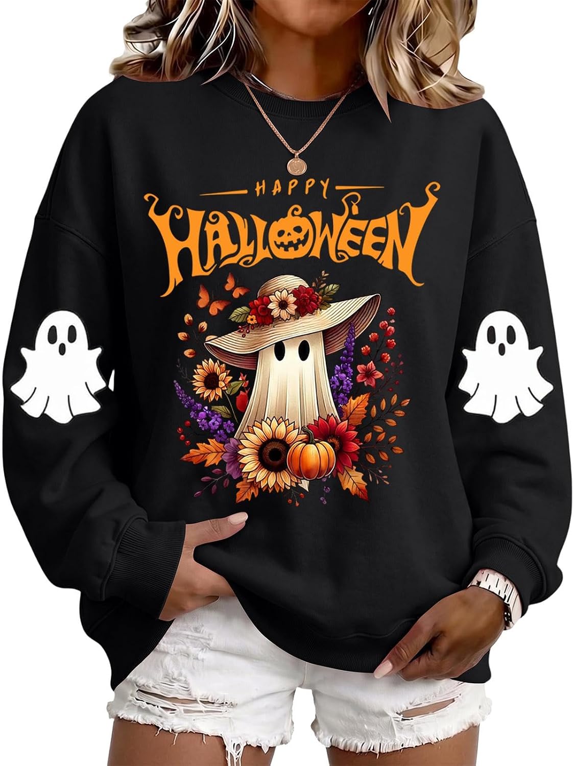 Pumpkin Sweatshirt Cat Novelty Longsleeve Autumn Crewneck Tops