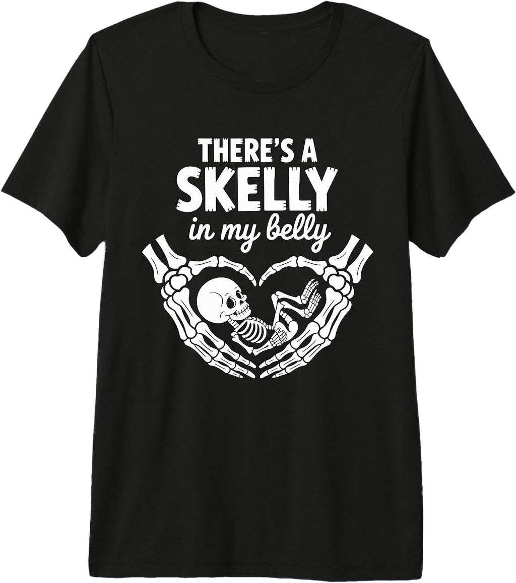 Skeleton Skelly in My Belly Pregnancy Halloween Spooky Mom Premium Tri-Blend T-Shirt