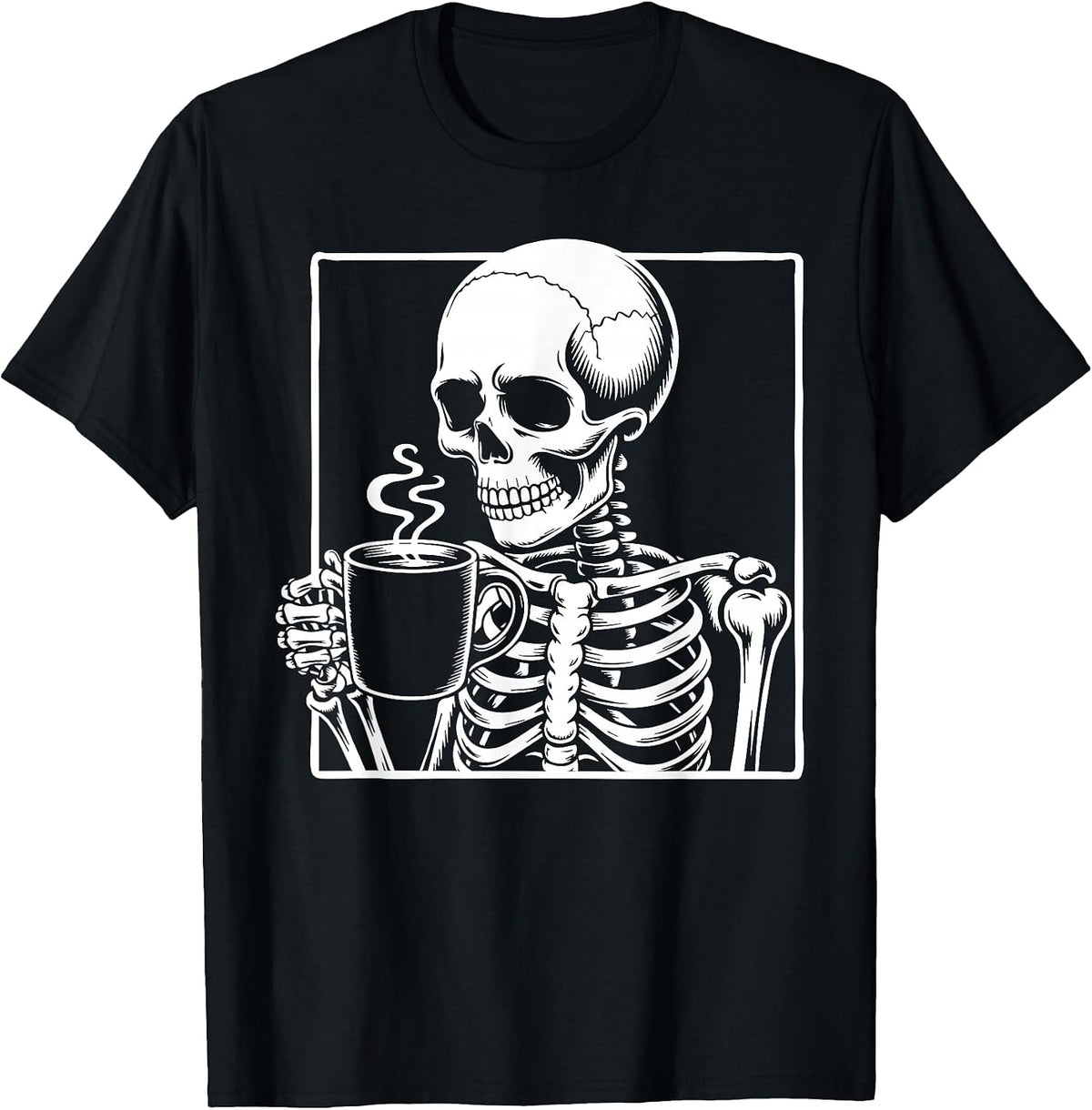 Skeleton Drinking Coffee Lover Funny Halloween Skull T-Shirt