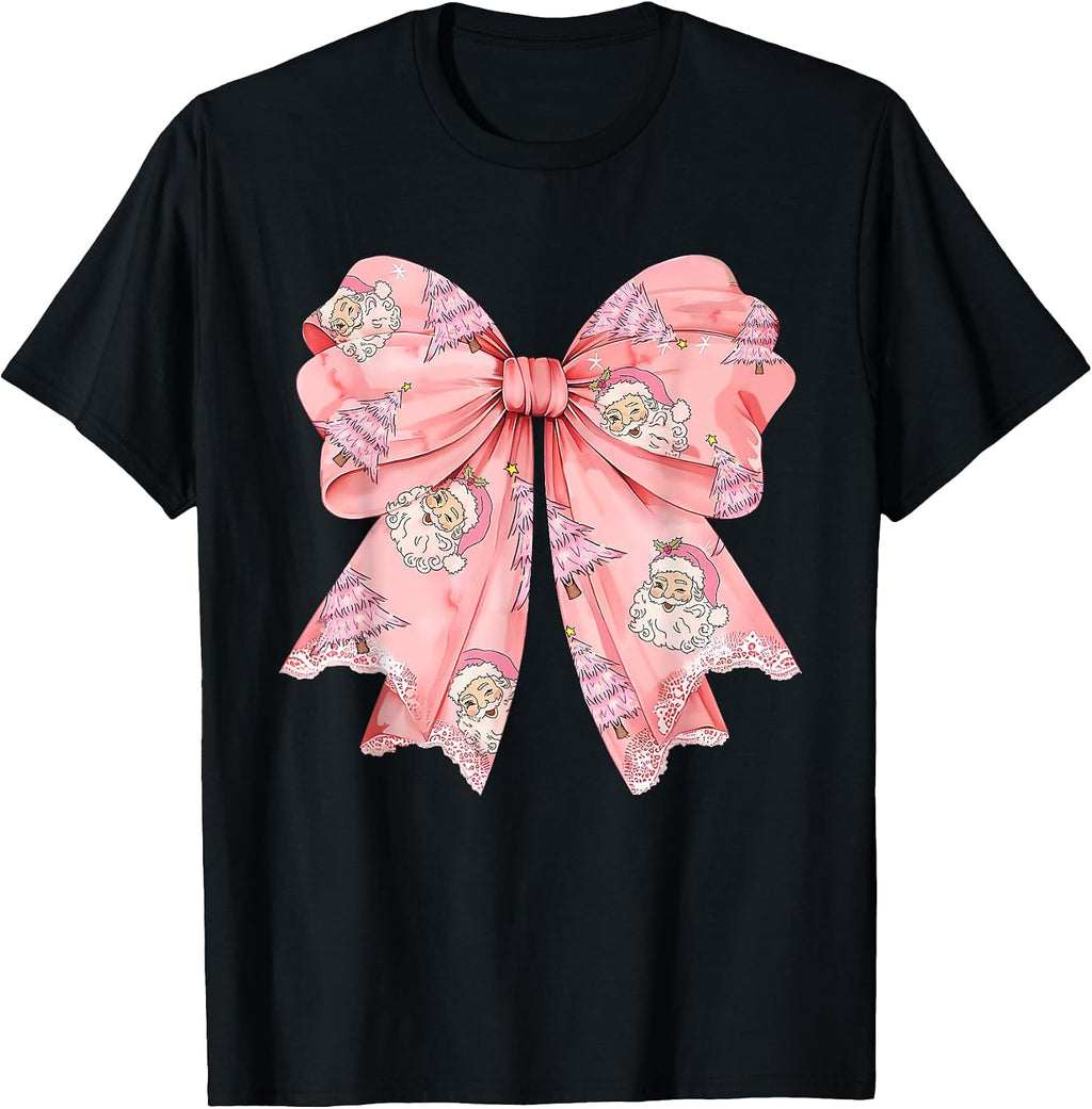 Cute Christmas Coquette Pink Bow Xmas Aesthetic Girls Womens T-Shirt
