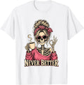Funny Skeleton Drinking Coffee Messy Bun Graphic for Women T-Shirt