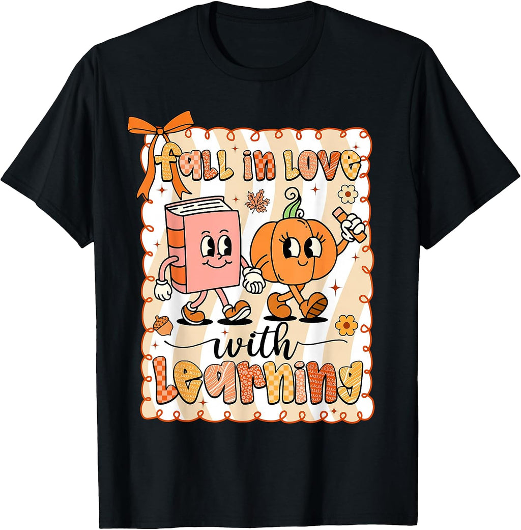 Pumpkin Teacher Preppy Fall in Love with Learning Autumn T-Shirt