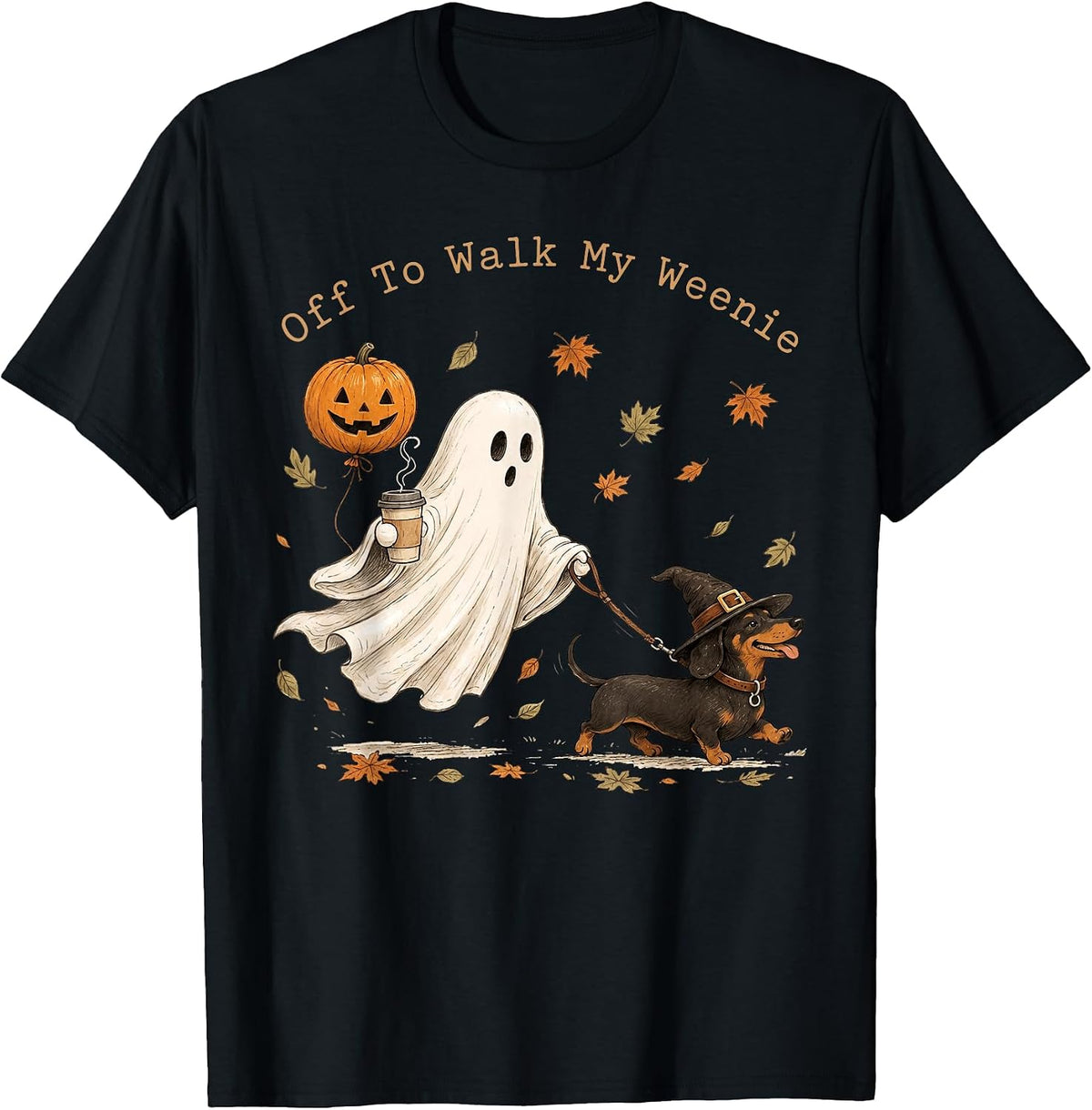 Off to Walk My Weenie Funny Ghost Dachshund Halloween T-Shirt