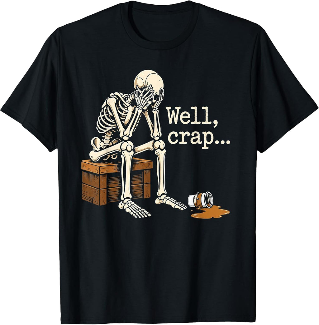 Funny Well Skeleton Spilled Coffee Graphic T-Shirt