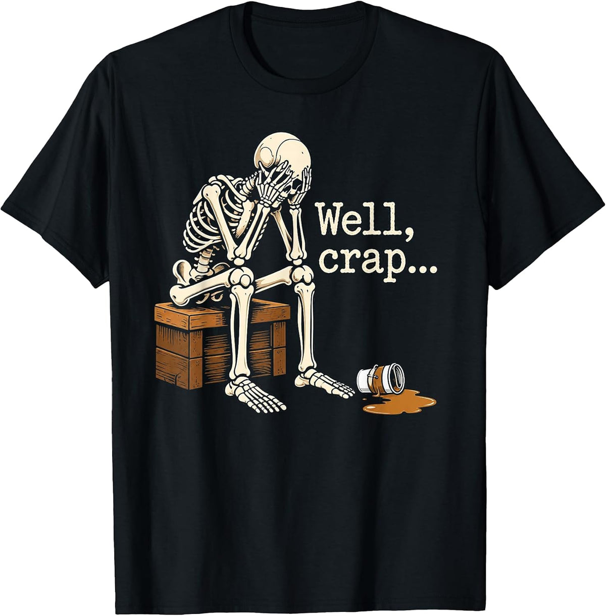 Funny Well Skeleton Spilled Coffee Graphic T-Shirt