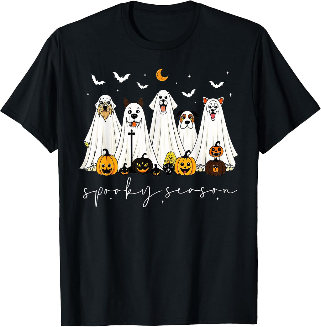 Spooky Season Halloween Ghost Dog Pumpkin Costume Art T-Shirt