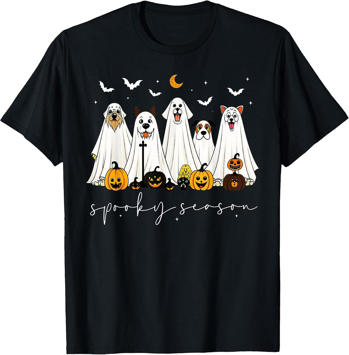 Spooky Season Halloween Ghost Dog Pumpkin Costume Art T-Shirt