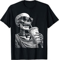 Cool Skeleton Drinking Iced Coffee Funny Meme Grunge Gothic T-Shirt