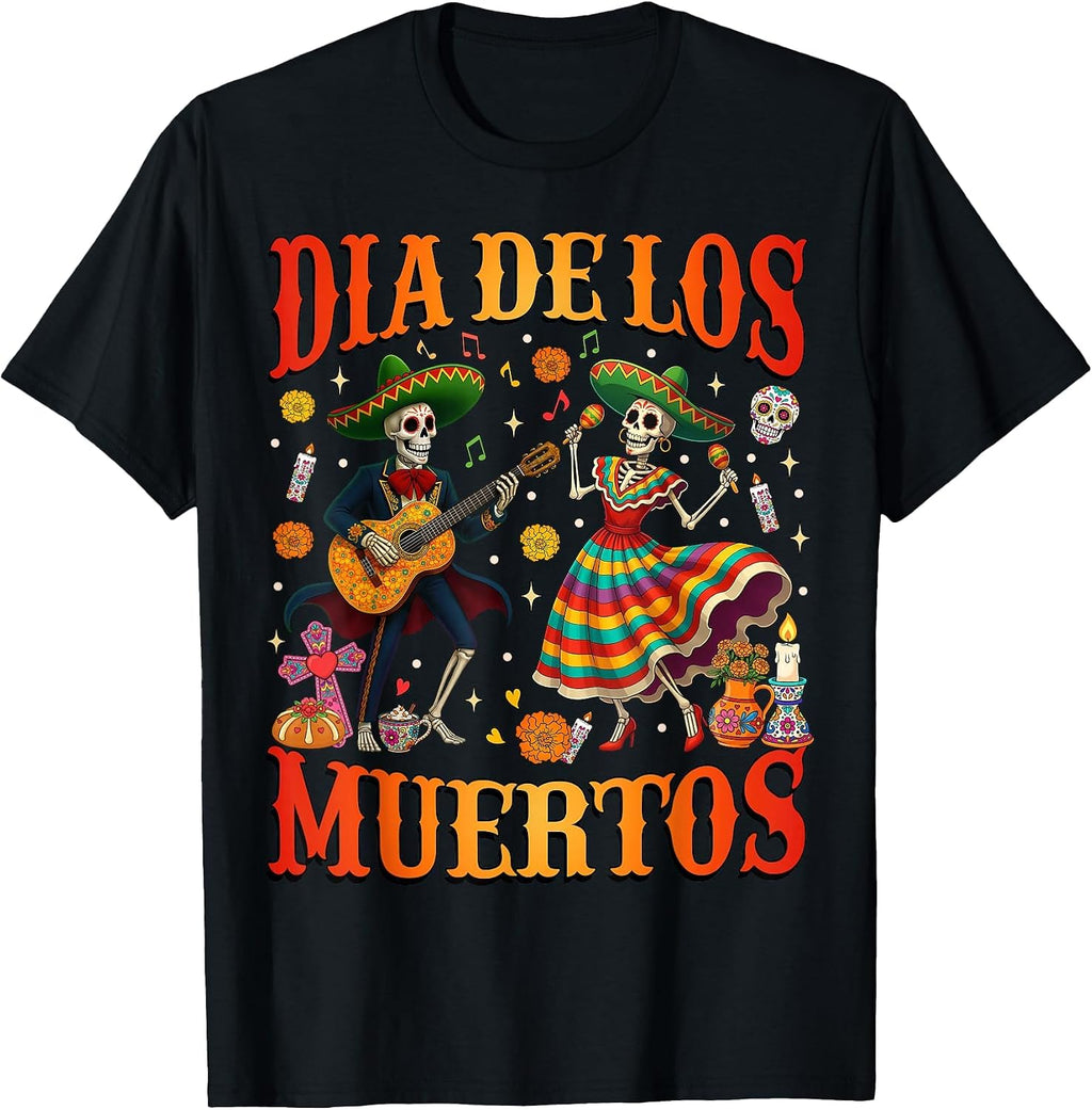 Dia De Los Muertos Dancing Skeletons Guitar Day of The Dead T-Shirt