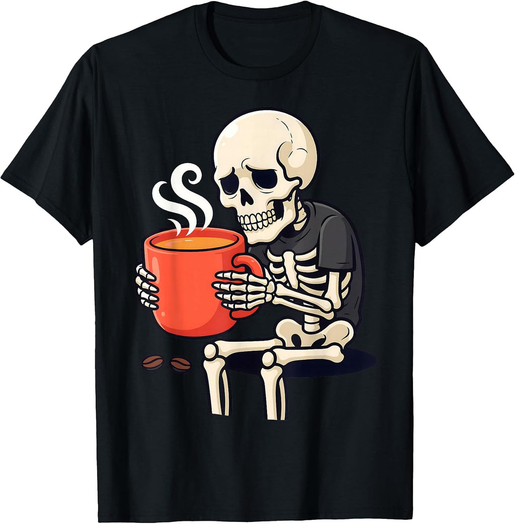 Skeleton Drinking Coffee Funny Skull Lover Humor Maker Pod T-Shirt