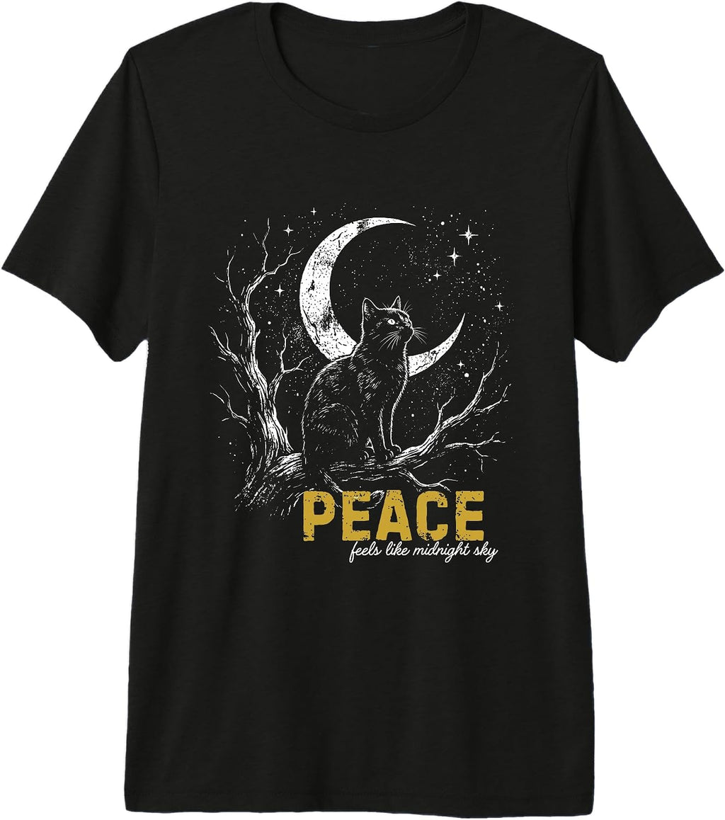 Black Cat Moon Vintage Gothic Line Art Celestial Graphic Premium Tri-Blend T-Shirt