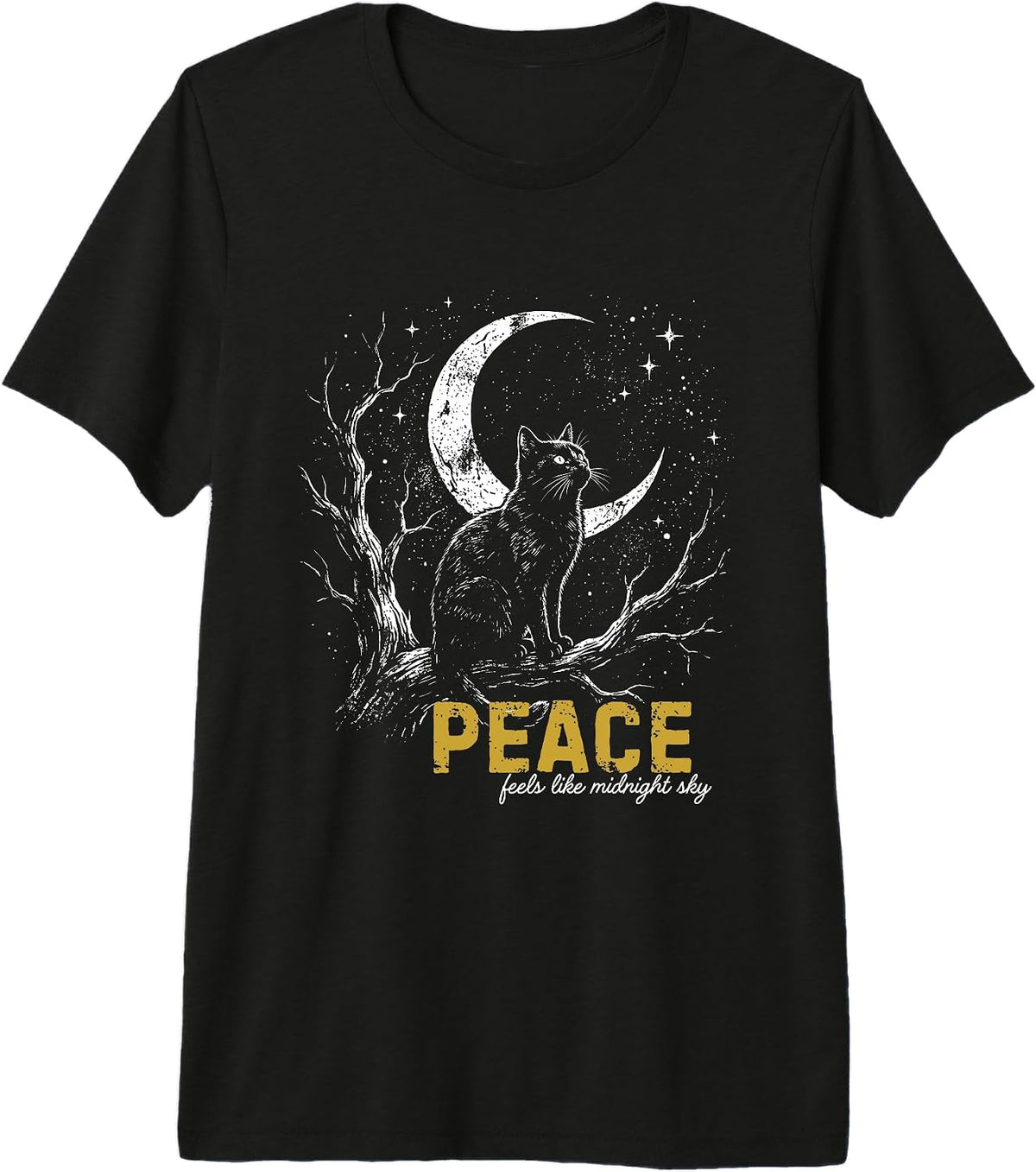 Black Cat Moon Vintage Gothic Line Art Celestial Graphic Premium Tri-Blend T-Shirt