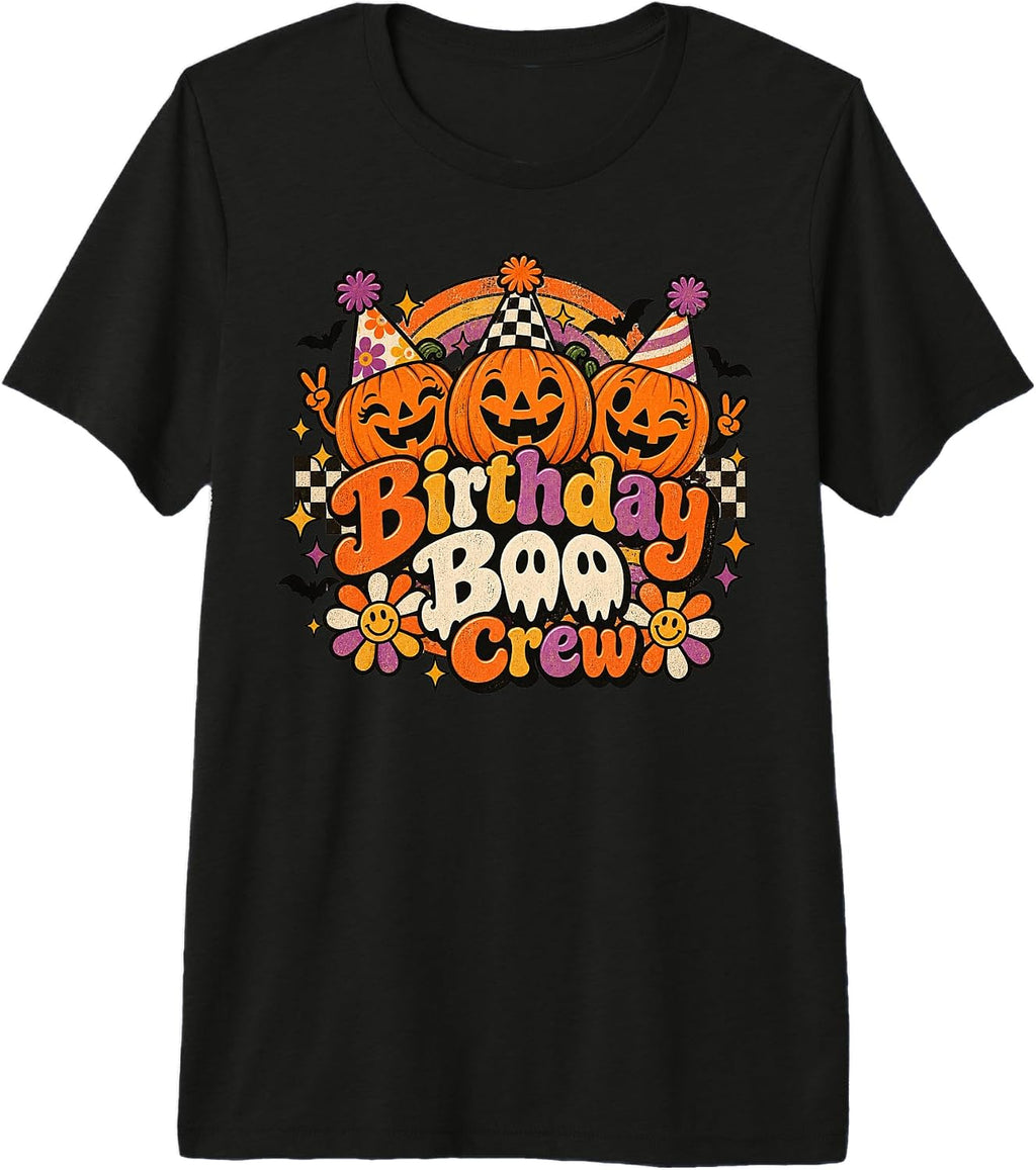 Birthday Boo Crew Retro 70s Jack O Lanterns Premium Tri-Blend T-Shirt