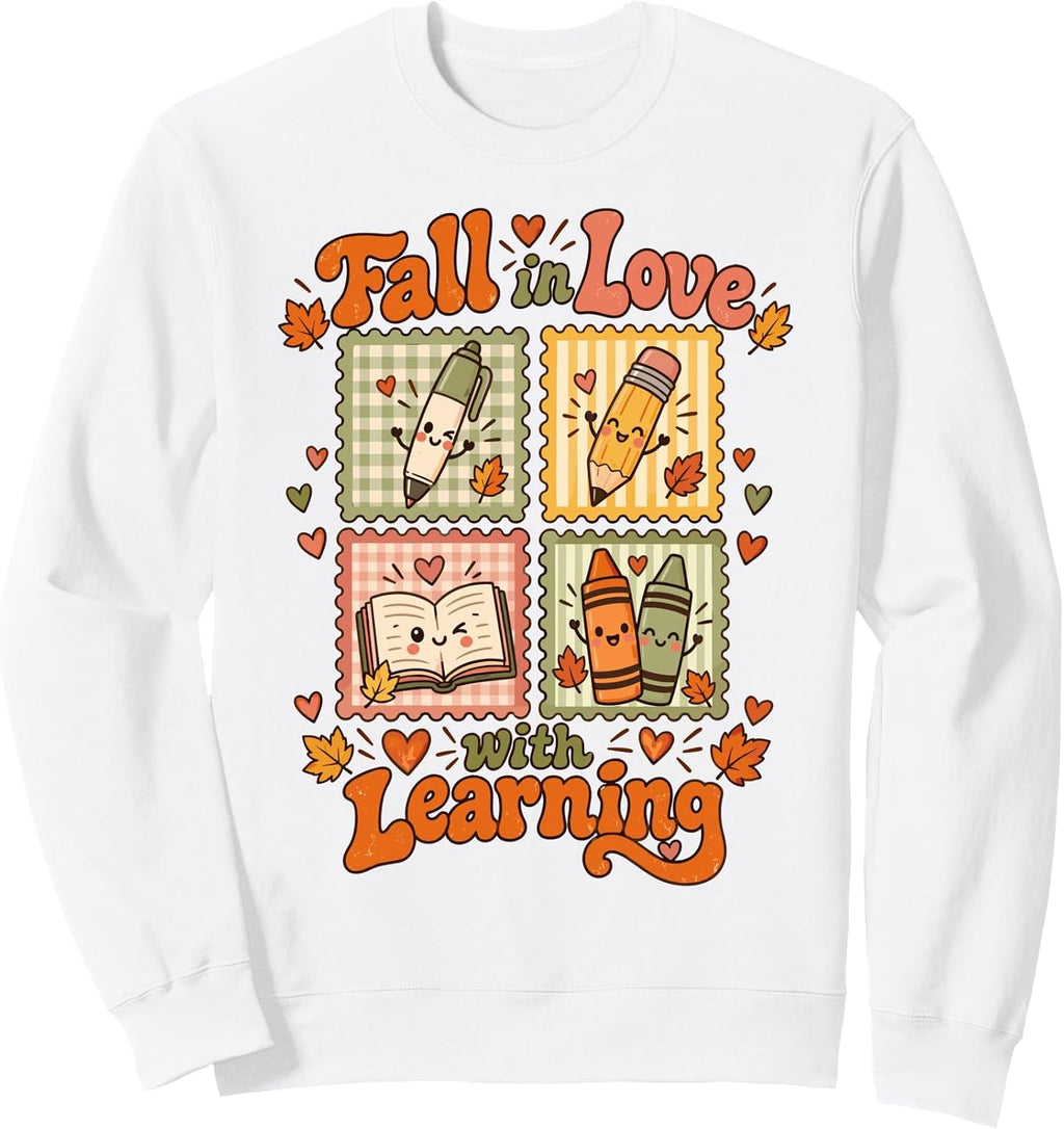 Cute Fall in Love with Learning Teacher Classroom Women Kids Sweatshirt