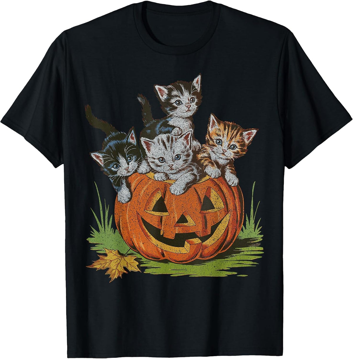 Halloween Vintage 90s Cat Pumpkin Spooky Season Men Women T-Shirt
