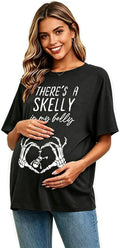 Maternity Halloween Shirt Pregnancy Oversized Short Sleeve Tee Tops,Black