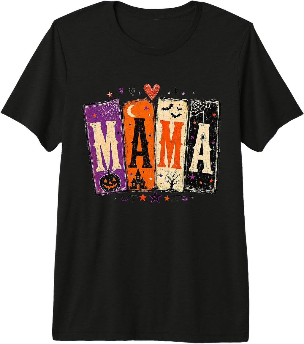 Mama Halloween Spooky Retro Family Design Premium Tri-Blend T-Shirt