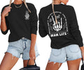 Mom Life Sweatshirt Mama Sweatshirts for Women Skeleton Halloween Long Sleeve Shirt Rock Crewneck Graphic Pullover