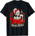 Funny Messy Bun Drinking Coffee Skeleton Halloween Women T-Shirt