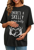 Maternity Halloween Skelly in My Belly Pregnancy Announcement Short Sleeve Tee Top
