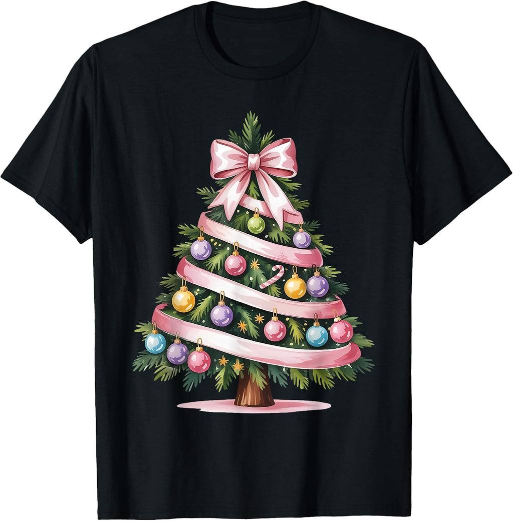 Coquette Bow Christmas Tree Xmas Holiday Girls Women T-Shirt