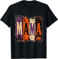 Mama Halloween Retro Spooky Pumpkin Haunted House T-Shirt
