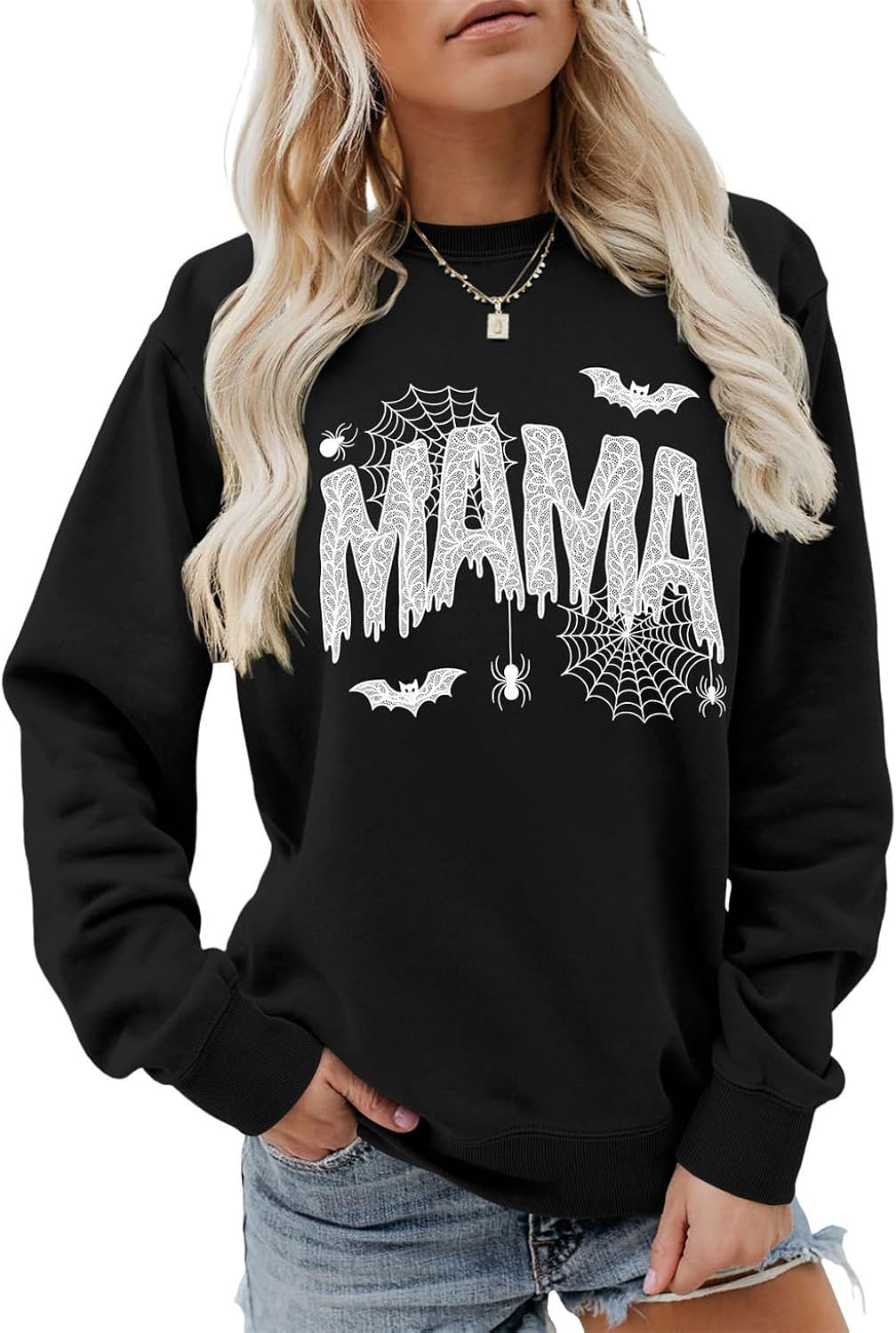 Halloween Mama Sweatshirt Funny Spooky Mom Shirts Women Long Sleeve Fall Ghost Pullover Tops Spooky Season Sweater