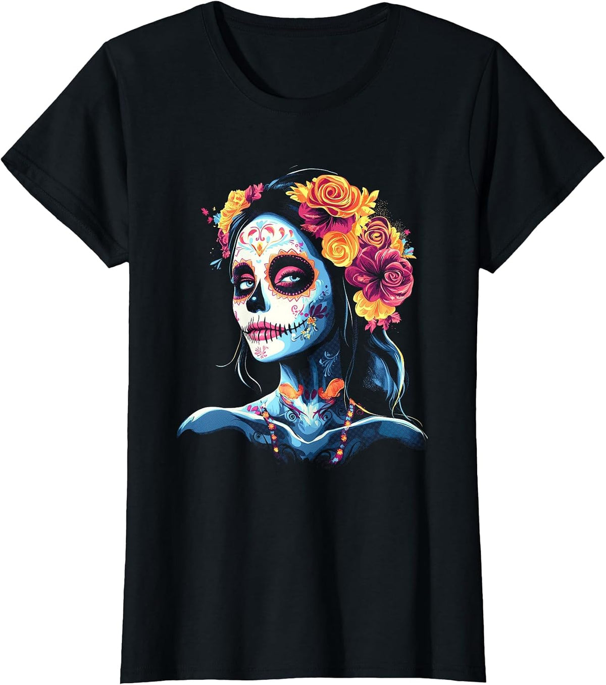 Sugar Skull Woman Dia De Los Muertos T-Shirt