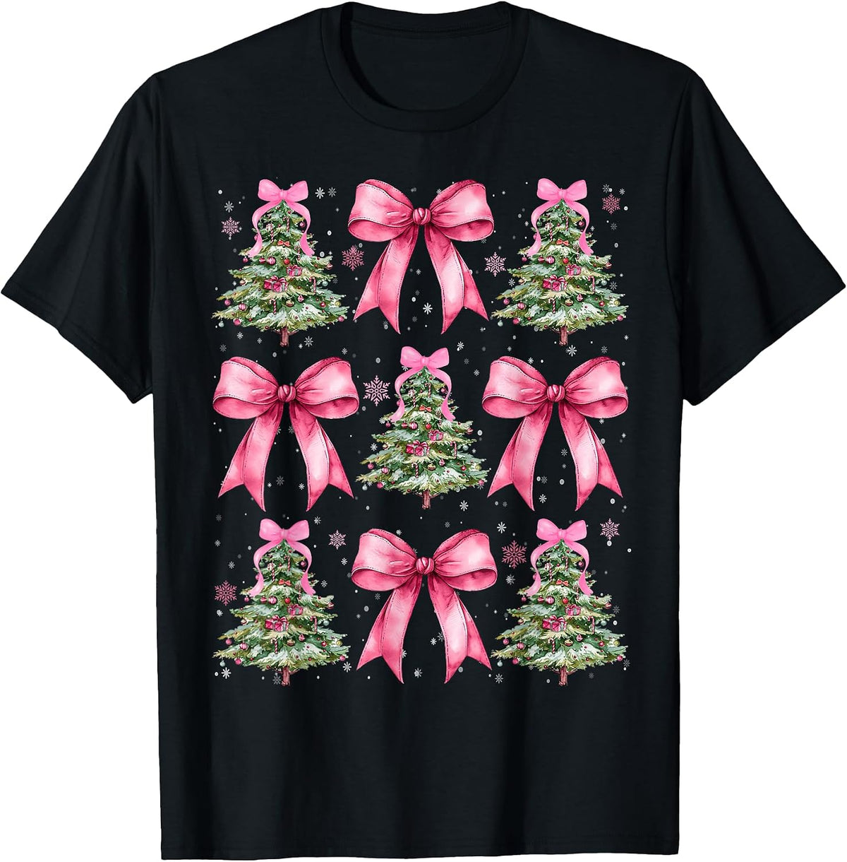 Pink Coquette Bow Xmas Holiday Christmas Tree Girl Women T-Shirt