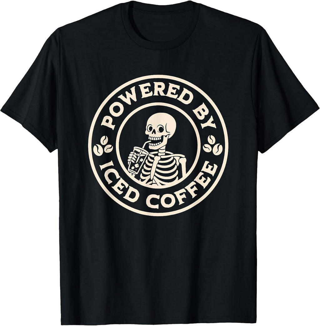 Powered by Iced Coffee Summer Skeleton Funny T-Shirt