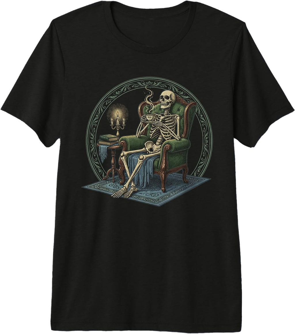 Funny Skull Drinking Coffee Skeleton Art Premium Tri-Blend T-Shirt