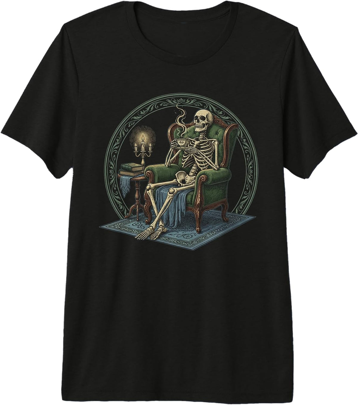 Funny Skull Drinking Coffee Skeleton Art Premium Tri-Blend T-Shirt