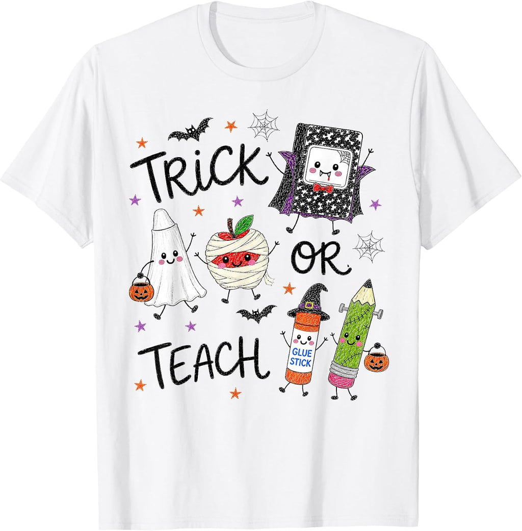 Trick Or Teach Halloween School Supplies Teacher Women T-Shirt