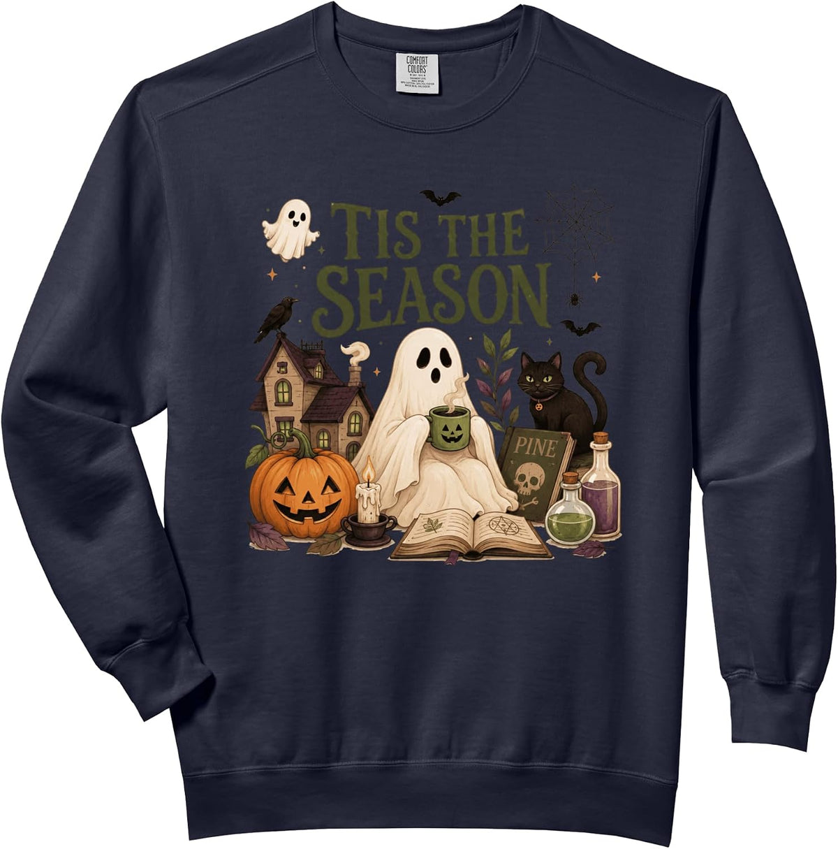 Spooky Autumn Tis The Season Ghost Scene Comfort Colors Adult Sweatshirt
